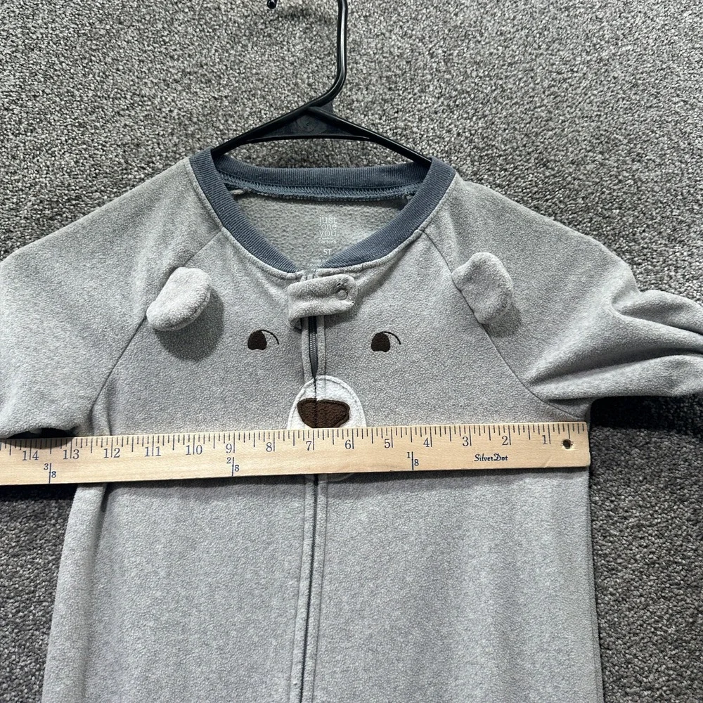 Carters One Piece Pajama Suit‎ Boys Toddler 5T Footed Gray Bear Full Zip